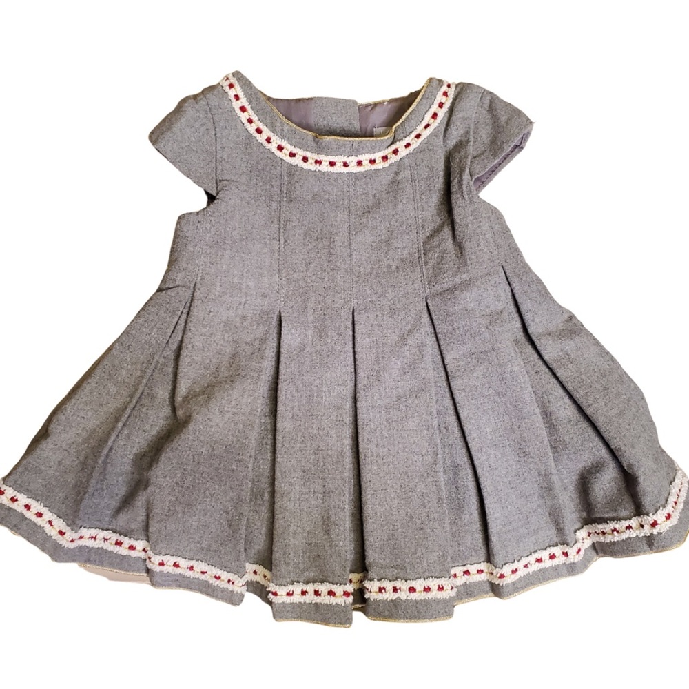 Tahari Baby Gold & Embroidery Trim Pleated Dress